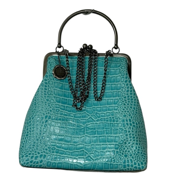 Patricia Nash Croc Aqua Top Handle/Shoulder Bag. - Picture 1 of 10